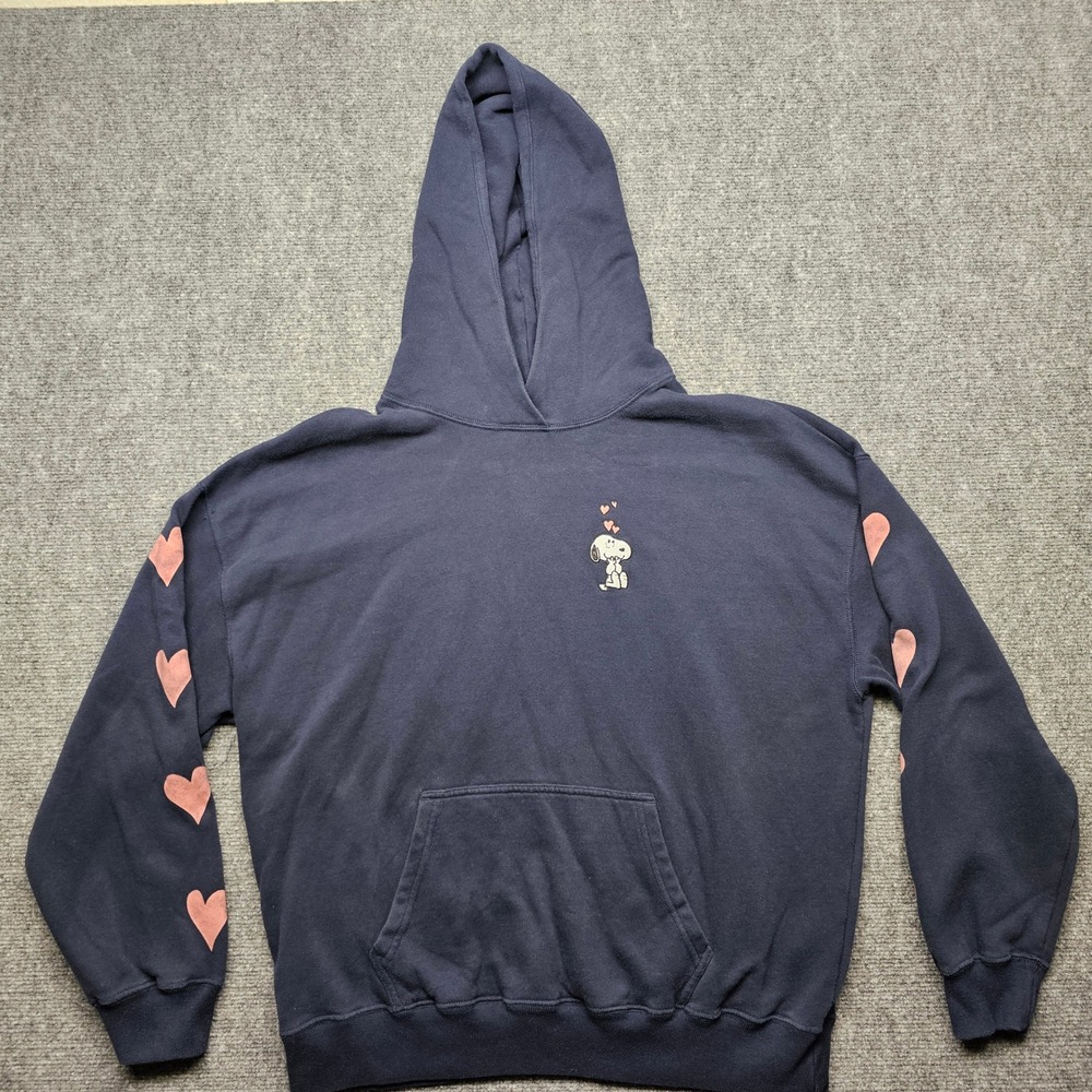 Hollister Peanuts Snoopy Heart Navy Blue Hoodie Sweatshirt Size M Embroidered